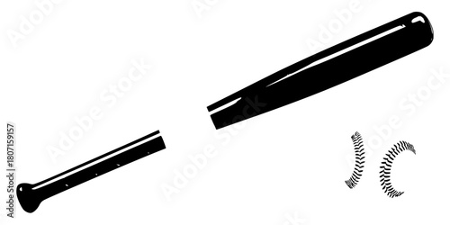 Black White Baseball Bat Ball Batsman's Gear | Clean, isolated vector art for creative projects.