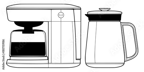 Brewing Essentials: Dual Coffee Maker Duo | Clean, isolated vector art for creative projects.