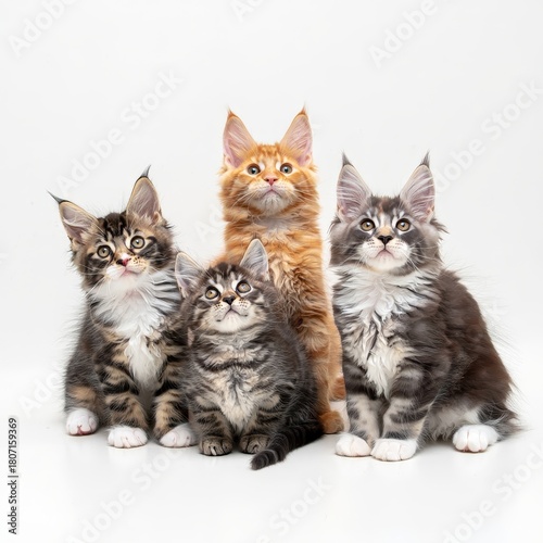 Four Adorable Maine Coon Kittens Posing for a Portrait