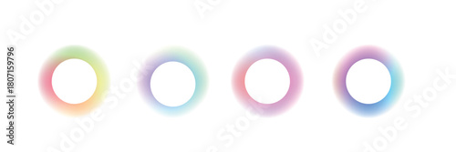Set of gradient with blur glowing frames . Collection of futuristic glowing, neon colored with aura round frames for web design . Vector Illustration.