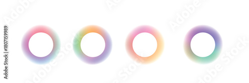 Set of gradient with blur glowing frames . Collection of futuristic glowing, neon colored with aura round frames for web design . Vector Illustration.