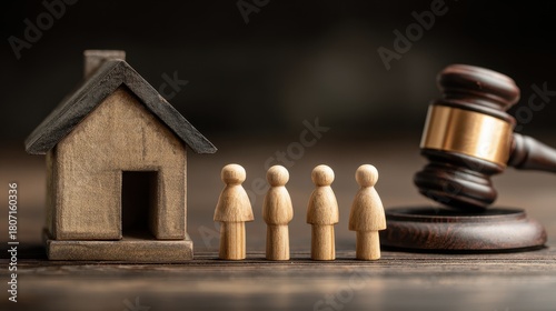 Figurines a house model and a gavel representing inheritance law