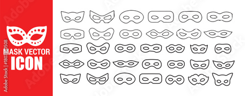 Masquerade Masks Outline Collection Carnival Eye Disguise Costumes Anonymous Identity Mystery Vector Icons