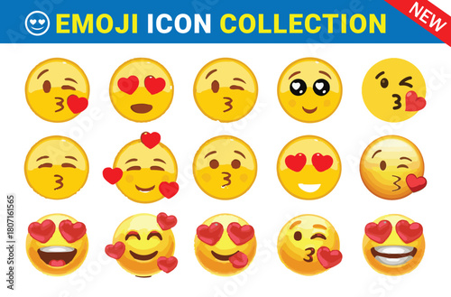Love and kissing emoticons showing tender feelings and affection. Cute, colorful, and expressive.