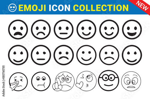 Emoji collection displaying various feelings from sad to happy. Simple, modern, versatile outline, and expressive.