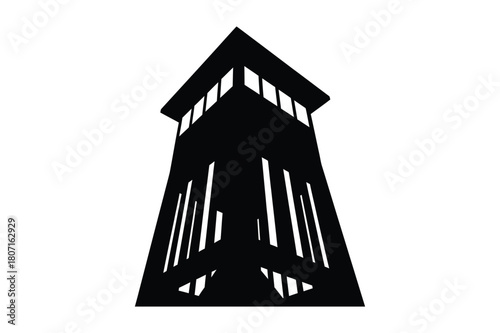 Silhouette of a tall wooden observation tower