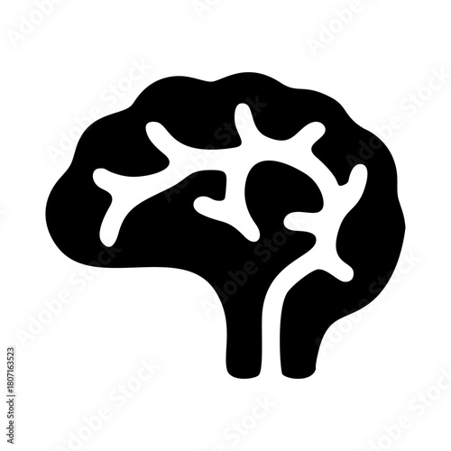 Silhouette of a human brain, depicted in black and white, showing the organ's structure and lobes.
