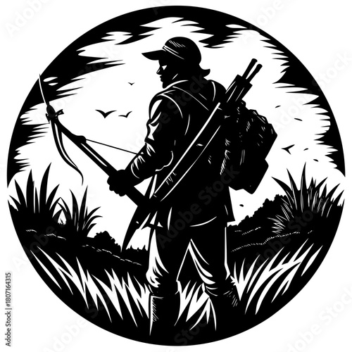 a warrior style hunter silhouette holding a crossb.svg