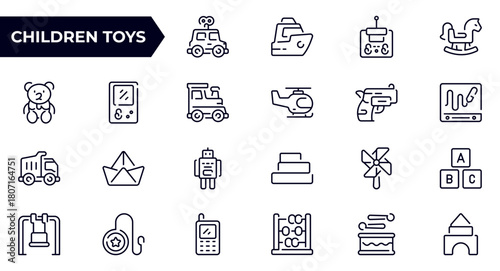 children toys outline icons set. Minimalist thin linear web icon set. vector illustration.