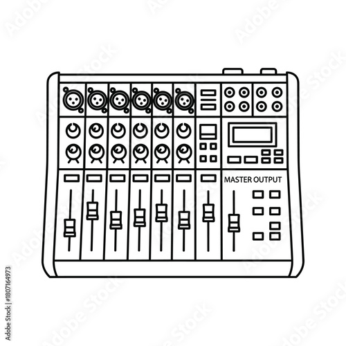 Audio mixing console with faders and input channels isolated on