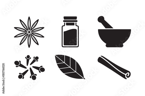 Herbal remedies and spices collection icons