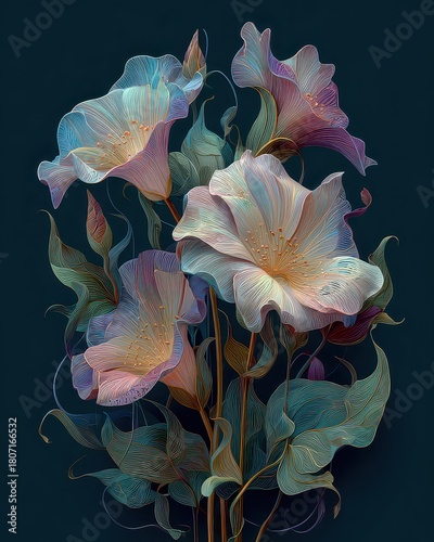 Elegant Floral Arrangement with Delicate Pastel Colors and Lines