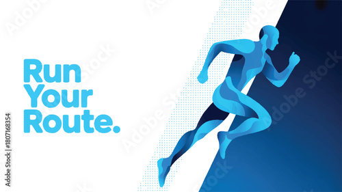 Run Your Route Dynamic Blue Silhouette of a Runner in Motion, a Modern Design for Fitness and Athletic Pursuits