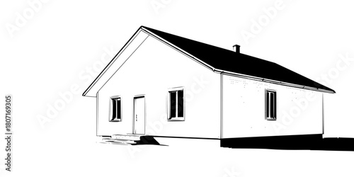 Monochrome Mansion: Black White Architectural Marvel | Clean, isolated vector art for creative projects.