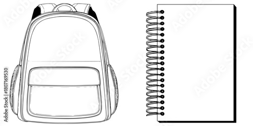 Timeless Voyager: Stylish Backpack Its Notebook Companion | Clean, isolated vector art for creative projects.