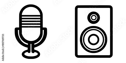 Vintage Vibes: Timeless Podcasting Setup | Clean, isolated vector art for creative projects.