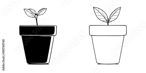 Nature's Gift: Miniature Trio Pot Plants Black White | Clean, isolated vector art for creative projects.