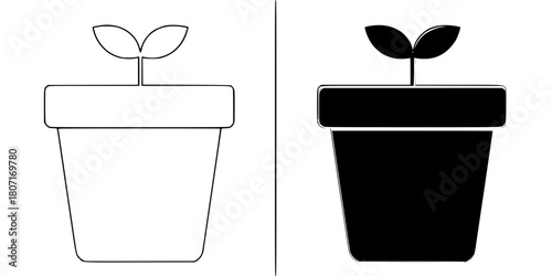 Black White Flower Pot | Clean, isolated vector art for creative projects.