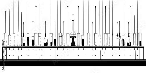 Monochrome Molecular Laboratory Layout | Clean, isolated vector art for creative projects.