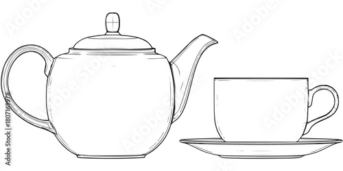 Elegant Tea Time: Classic Ceramic Kettle Cup Set | Clean, isolated vector art for creative projects.