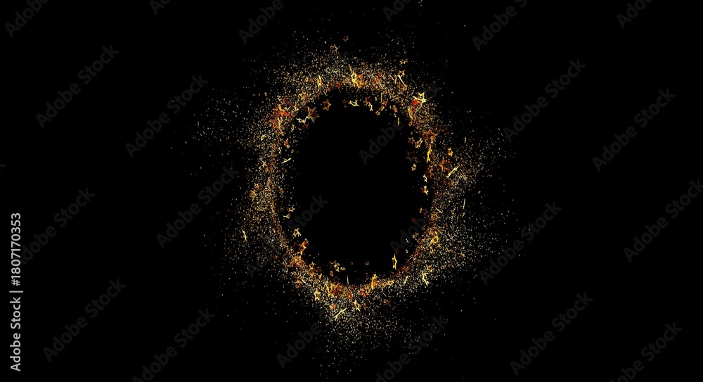 Obraz premium Abstract image of a glowing circle made of golden particles on a dark background. Great for concepts of energy, cosmos, expl