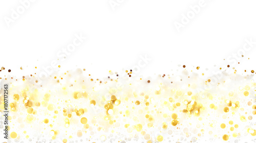 Glittering golden bokeh light background creating a festive holiday glow isolated on white background