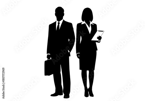 Professional business team concept with a businessman and businesswoman in silhouette