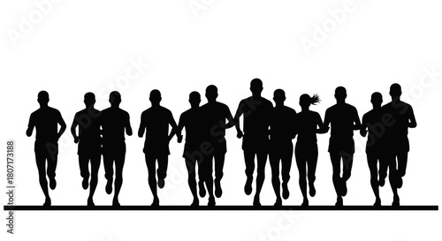 Group of Silhouetted Runners Racing Together in a Competitive Event