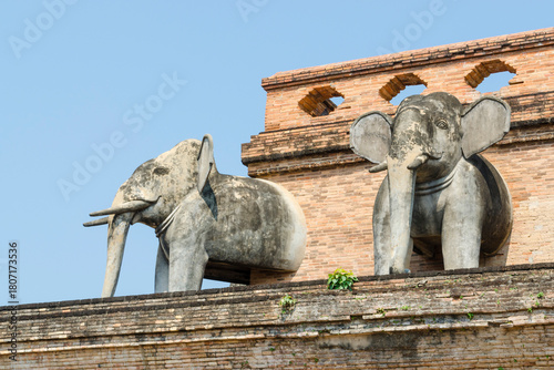 Elephant sculptures of Wat Chedi Luang, Chiang Mai, Thailand
