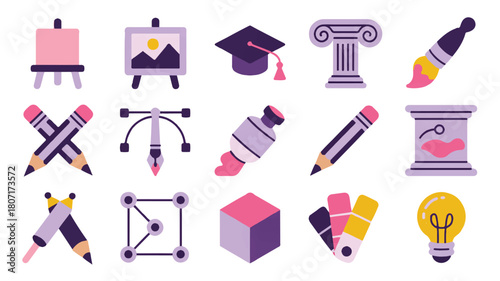 Creative Icons A Colorful Set for Art, Design, and Education, Featuring Tools and Symbols for Inspiration