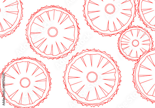 A repeating pattern of circular slices of fruit on a , bicycle wheel, circle, illustration, pattern, rim, tire, wheel, against transparent background