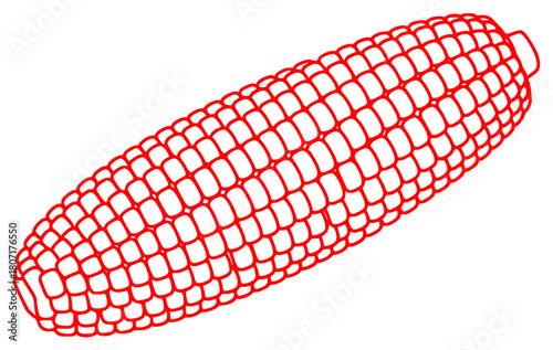 A black and white line drawing of an ear of corn, cob, corn, ear, illustration, against transparent background