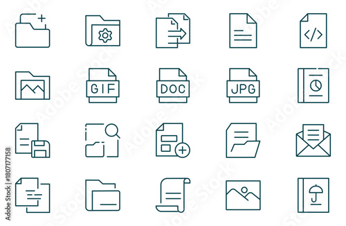File and Documents Line Icon Set contains Shredder, Archive, Paperwork, Report, Certificate and so on icons.