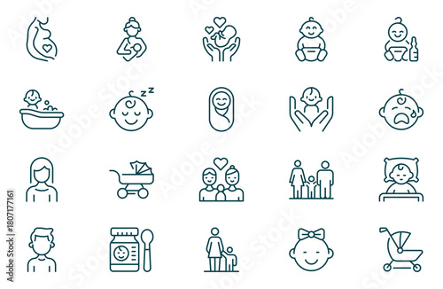 Child care outline iconset. international children day, kid rights, parenthood. Outline icon collection. Child Care Thin Line Icons - Editable Stroke