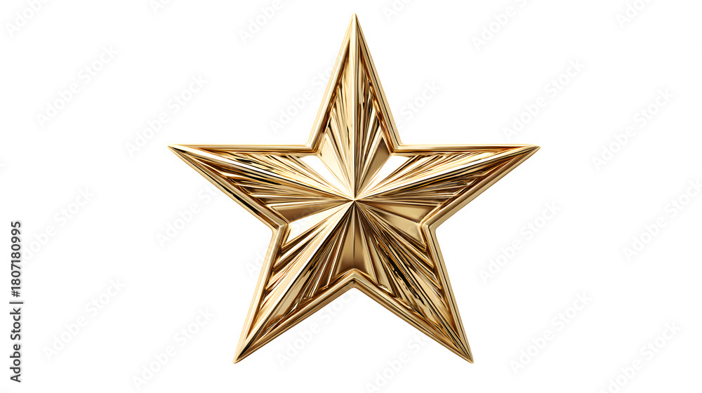 Obraz premium Golden five-pointed star symbol isolated on white background