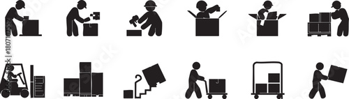 Illustration of a warehouse worker handling boxes and equipment