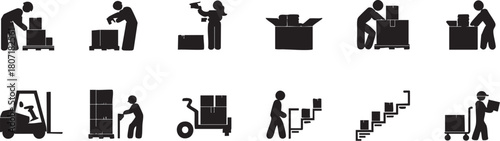 Illustration of a warehouse worker performing various tasks