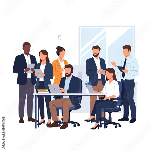 Diverse group of business professionals collaborating and working together on a project