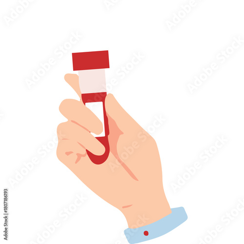 Hand Holding a Test Tube with Blood Sample, Medical Analysis