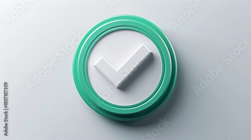 Dynamic 3D checkmark icon, symbolizing completion and success, encircled by modern teal rings on a clean white background