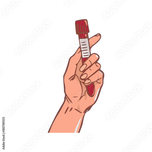 Hand Holding Test Tube Filled with Blood Sample for Medical Analysis