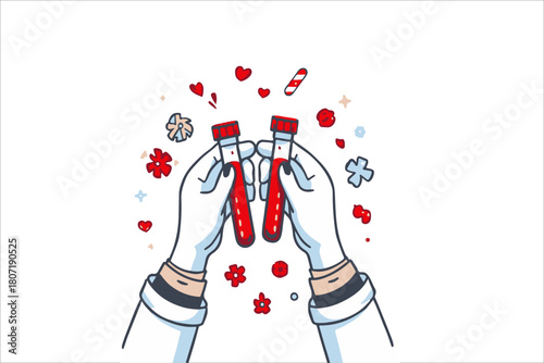 Blood Sample Analysis Doctor's Hands Holding Test Tubes with Red Liquid
