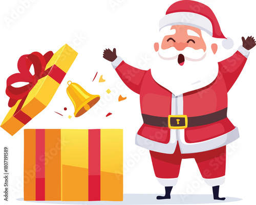 Santa Claus Reacts to Surprise Christmas Gift Box with Jingle Bell