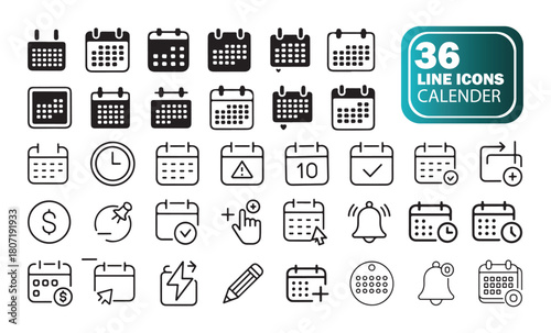 Calendar icon set, date schedule month week appointment agenda organization and event icons, solid icon collection, vector illustration