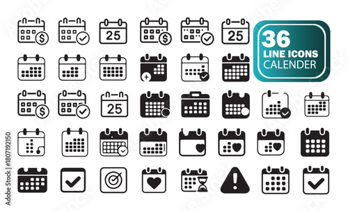 Calendar icons pack, solid vector symbols for date schedule month week appointment and agenda, professional illustration set

