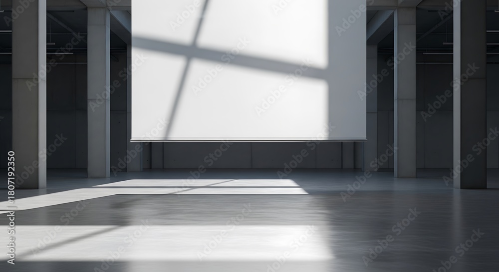 Fototapeta premium ミニマルな空間に浮かぶ白いキャンバス 空からの光が静かに差し込む抽象的なイメージ