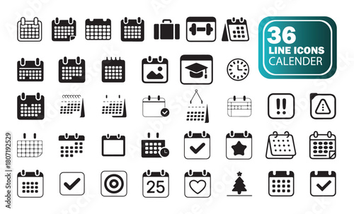 Calendar Line Icons Set for Planning and Scheduling