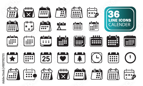 Calendar Line Icons Set for Schedule and Planning