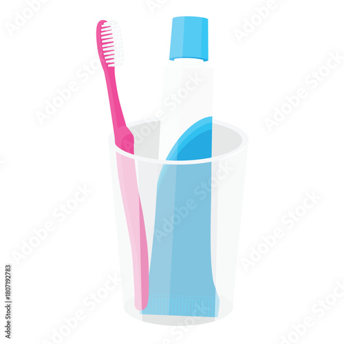 Toothpaste and toothbrush in plastic holder