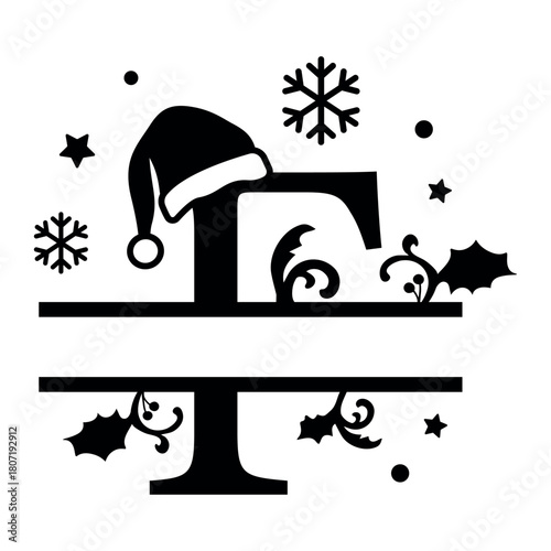 Christmas monogram EPS, Christmas letter F, Christmas name, Christmas split monogram, Christmas alphabet Letter silhouette,  Cricut cutting ready file, 